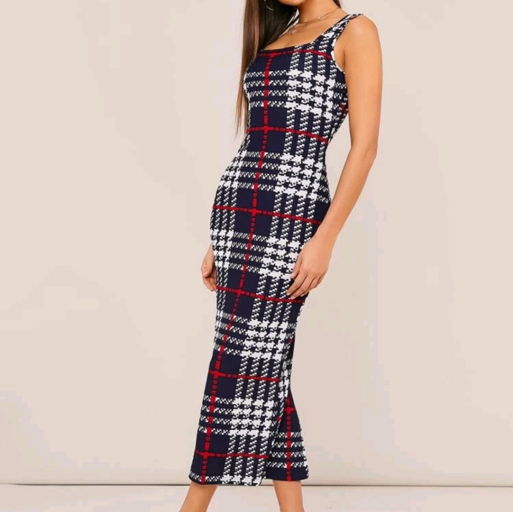 NWT SPLIT HEM PLAID TANK DRESS